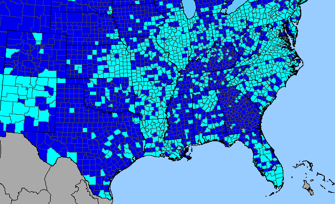The range of Amaranthus hybridus